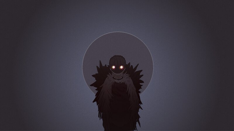Dark Figure with Glowing Eyes — Gray