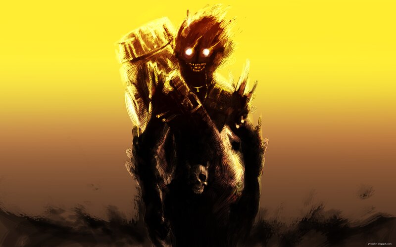 Dark Figure with Glowing Eyes — Yellow