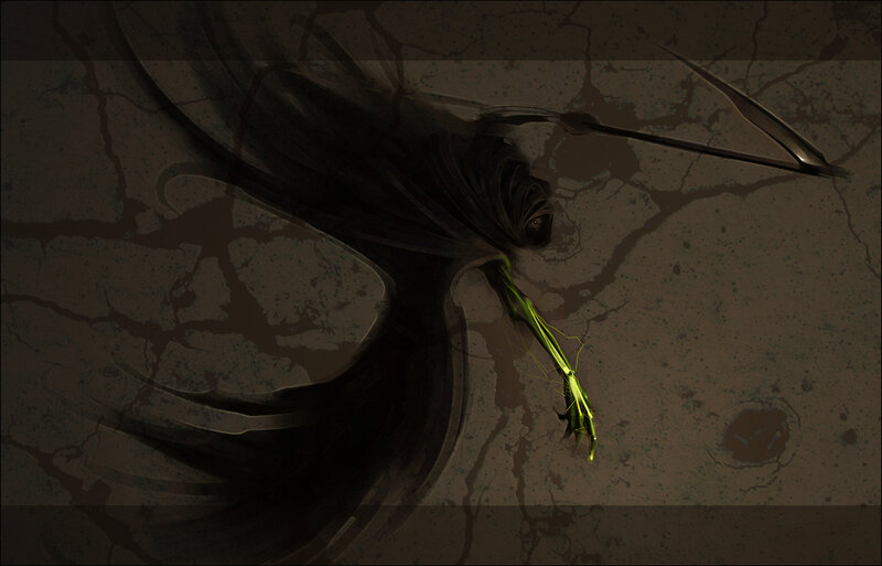 dark figure with glowing green tendrils