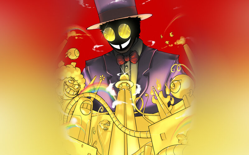 Dark figure with golden creatures