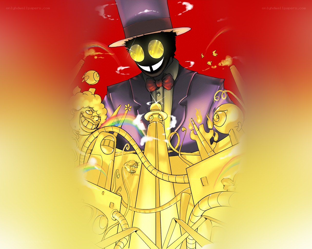 Dark figure with golden machines