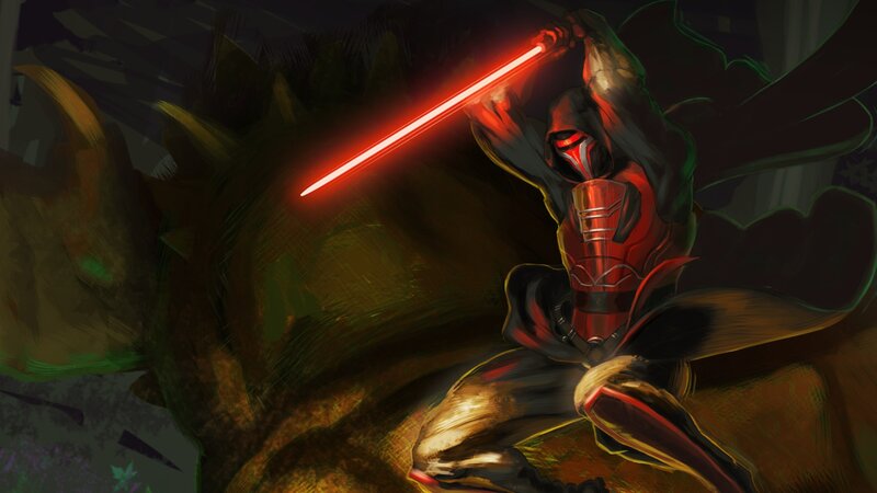 Dark Figure with Lightsaber — Red