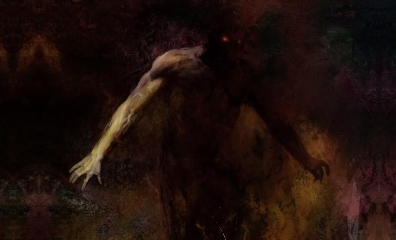 dark figure with outstretched arm