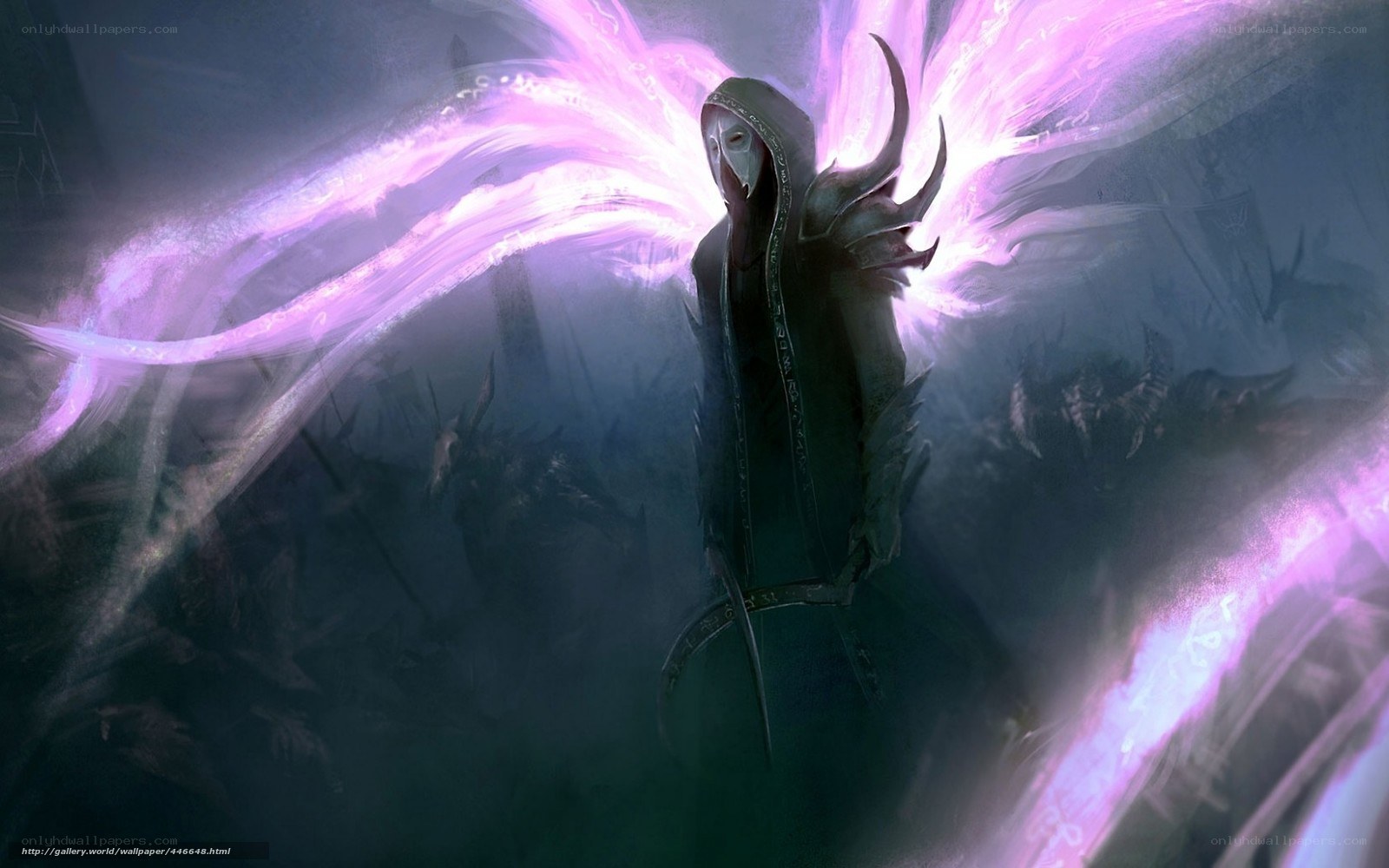 dark figure with purple wings