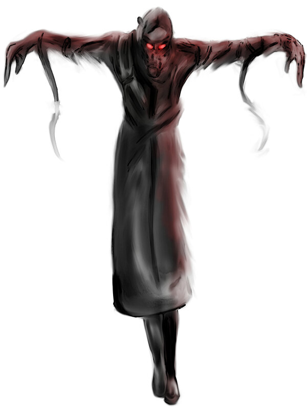 dark figure with red eyes