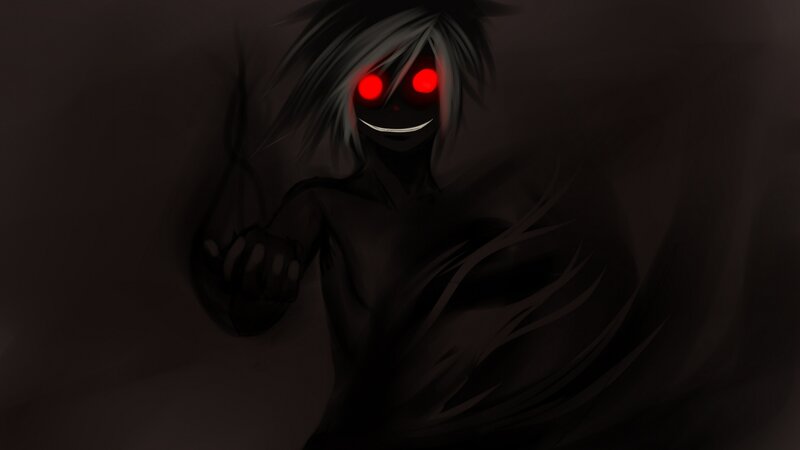 Dark Figure with Red Eyes — Black, Night, Digital Art