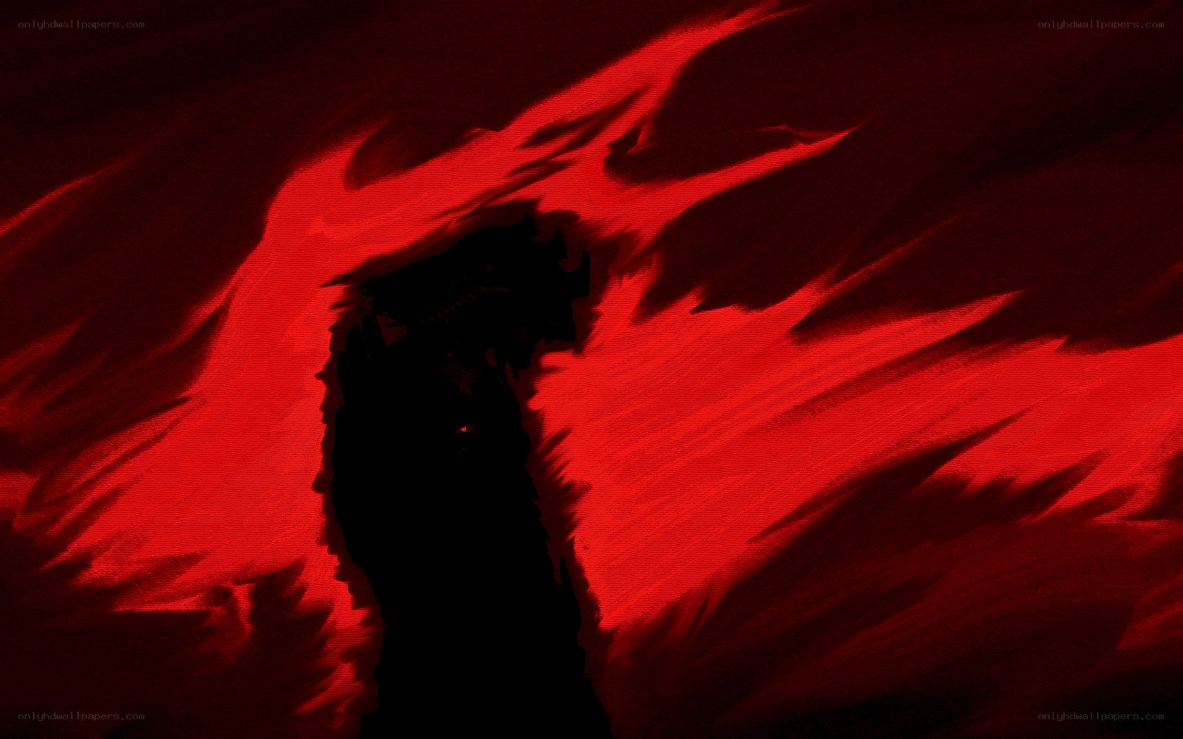 dark figure with red wings