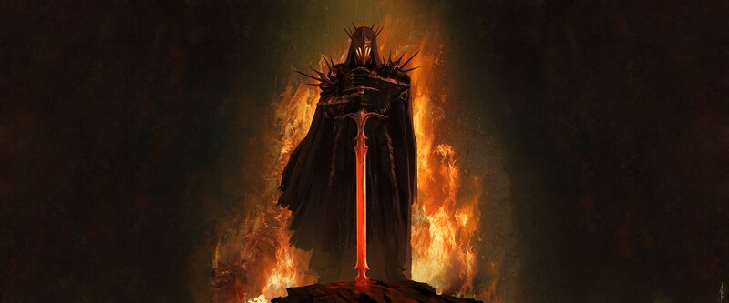 Dark Figure with Sword — Black, Dramatic, Digital Art