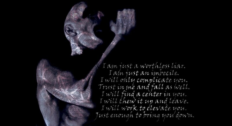 dark figure with text