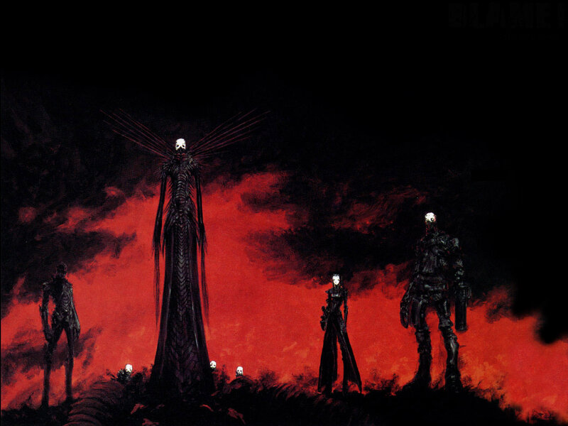 Dark figures in a red void