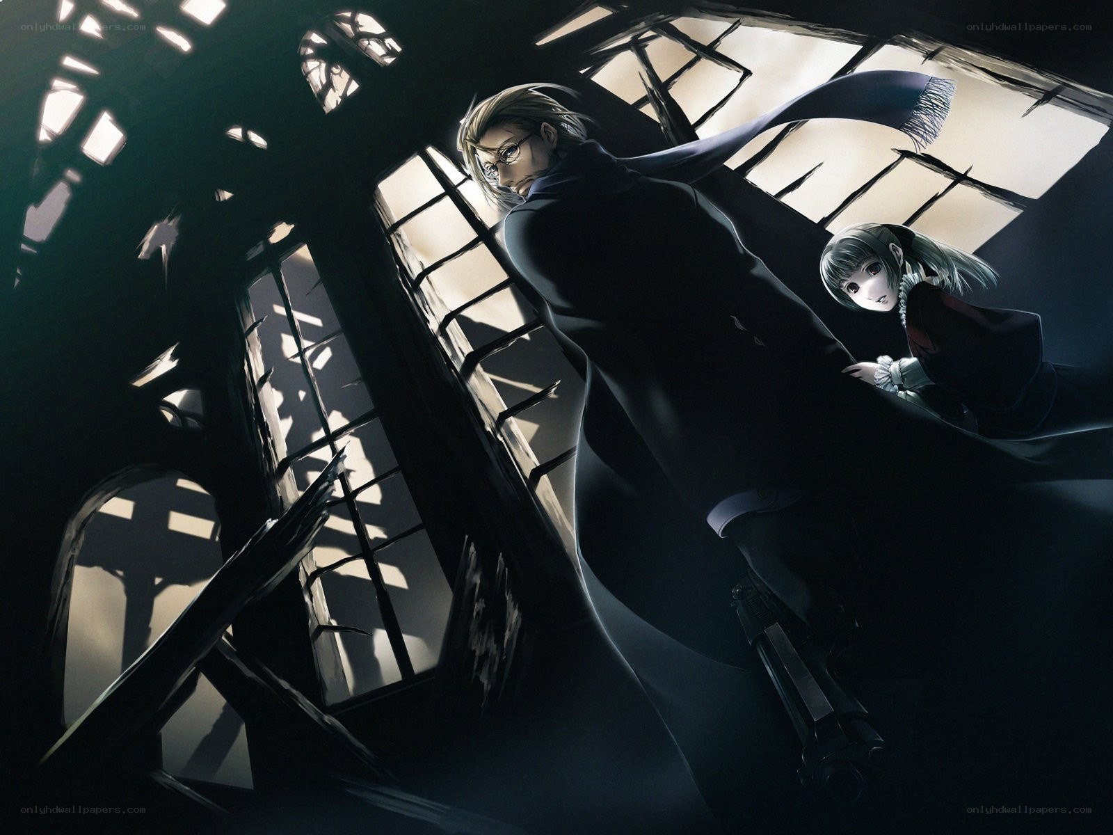 Dark figures in a shattered room