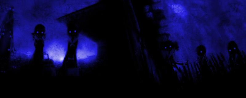 dark figures in blue mist