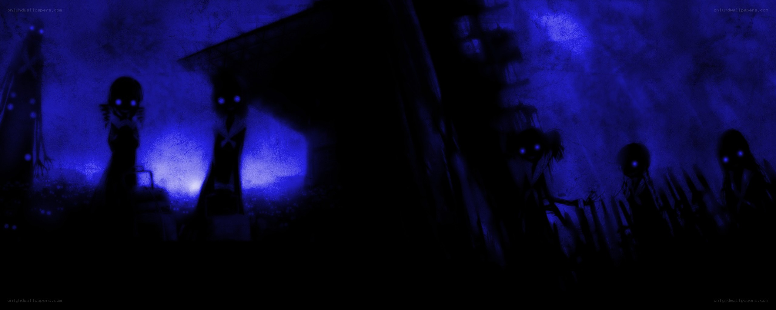 dark figures in blue mist