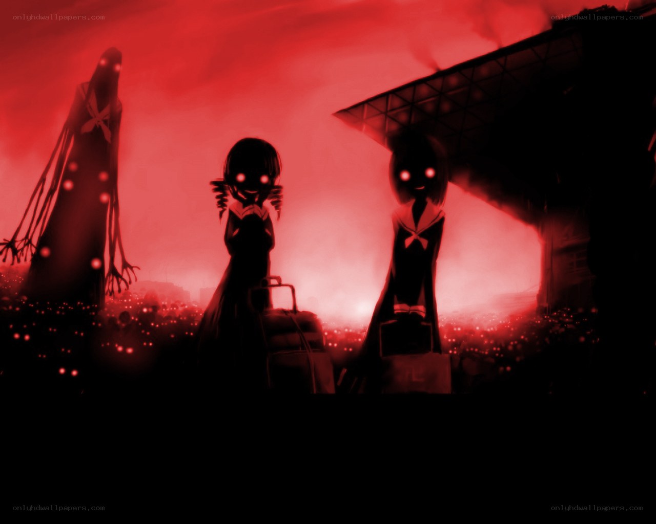 dark figures in red mist