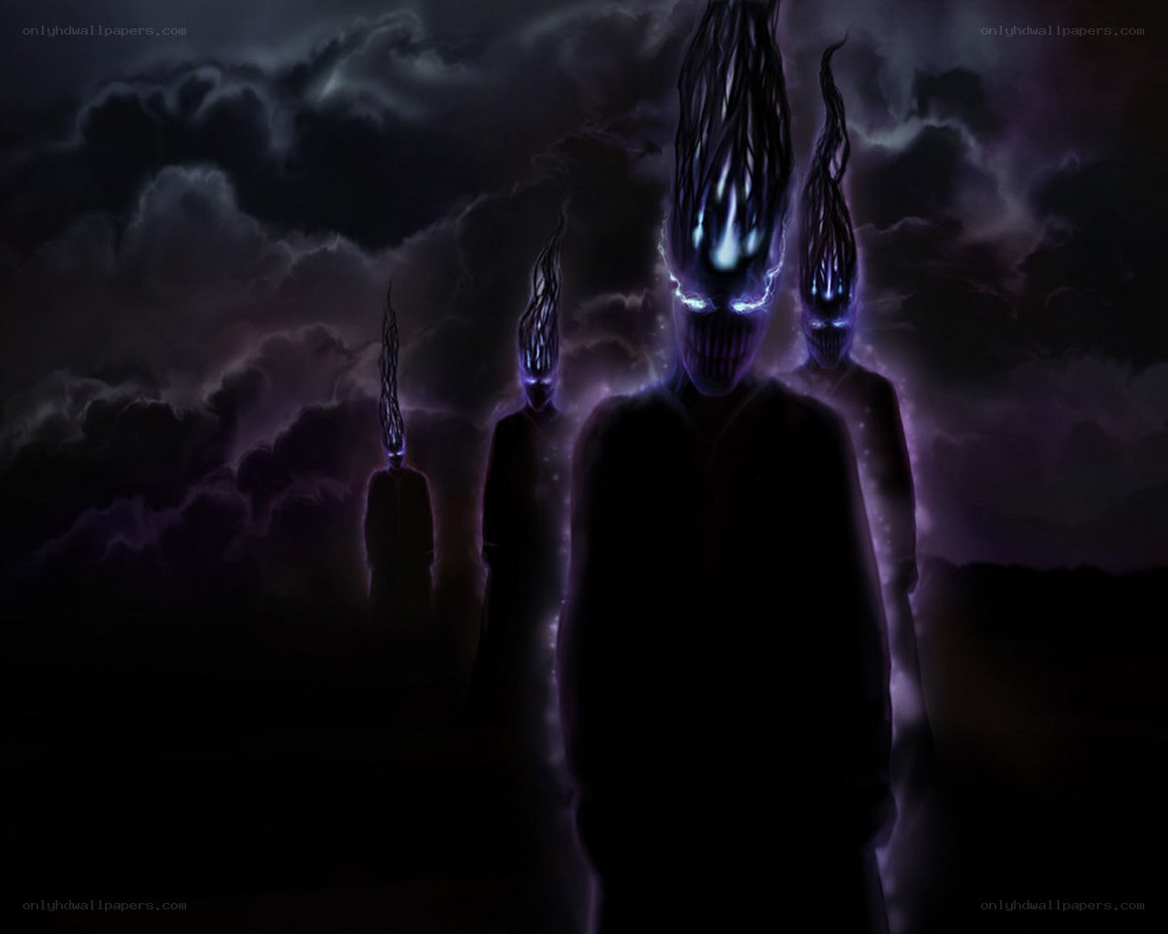 dark figures in stormy sky