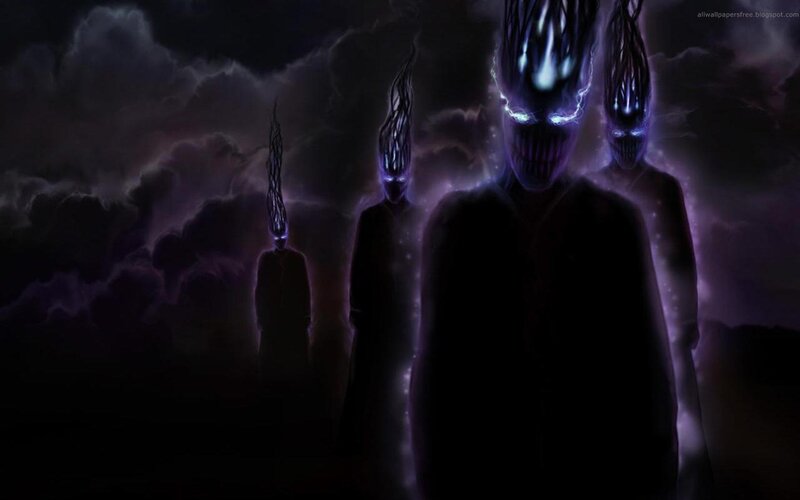 dark figures in stormy sky