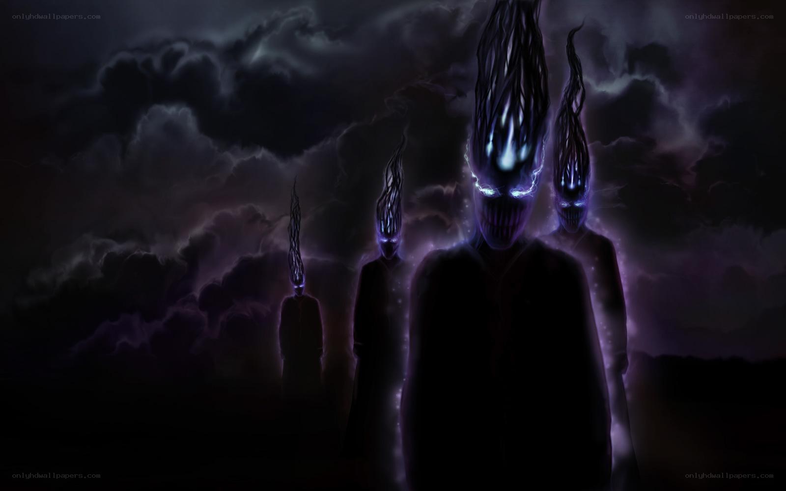 dark figures in stormy sky