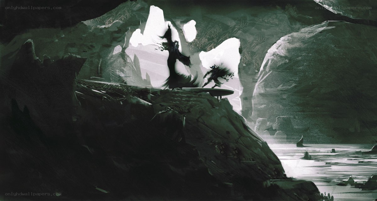 Dark figures on a cliff edge