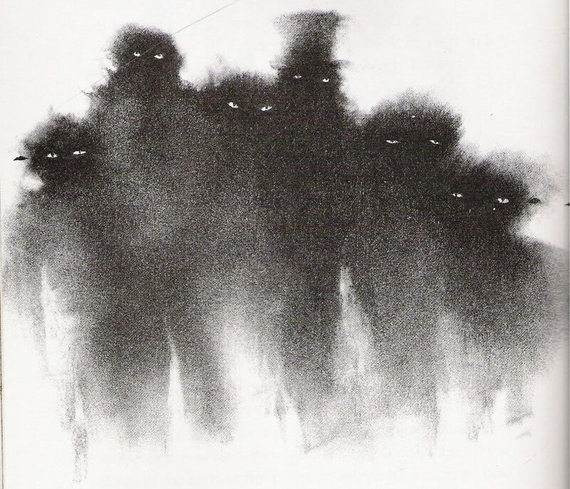 dark figures with glowing eyes