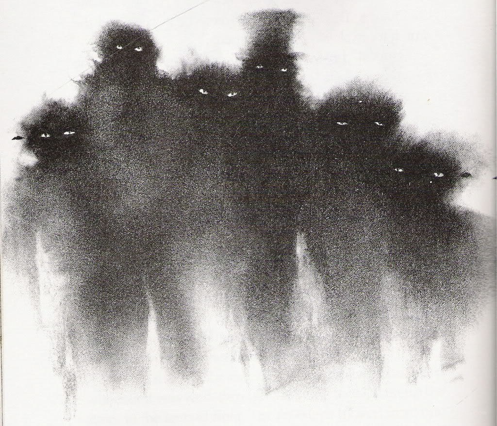 dark figures with glowing eyes