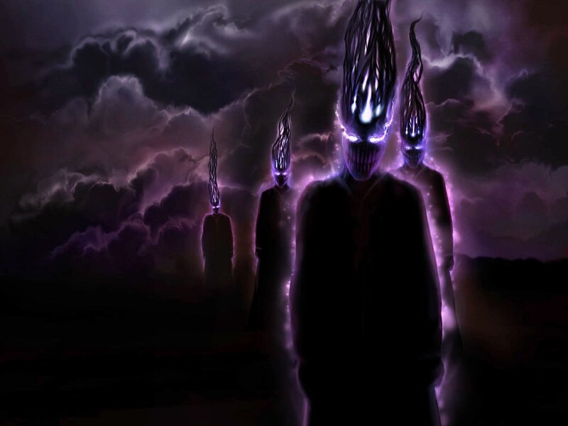dark figures with glowing heads