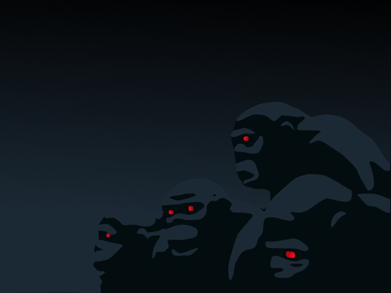 dark figures with red eyes