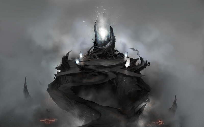 Dark Floating Island — Gray, Dramatic