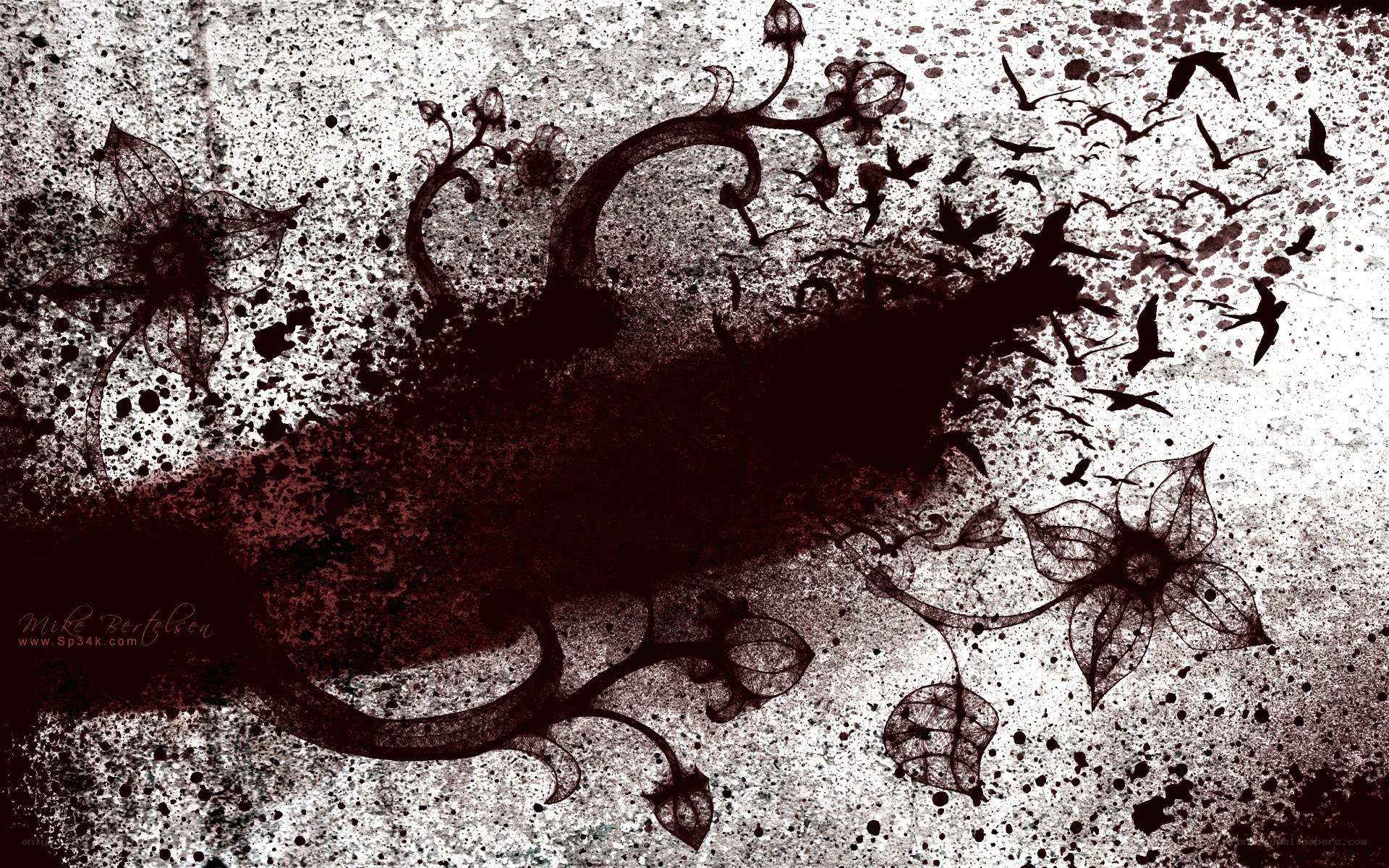 dark floral and bird art