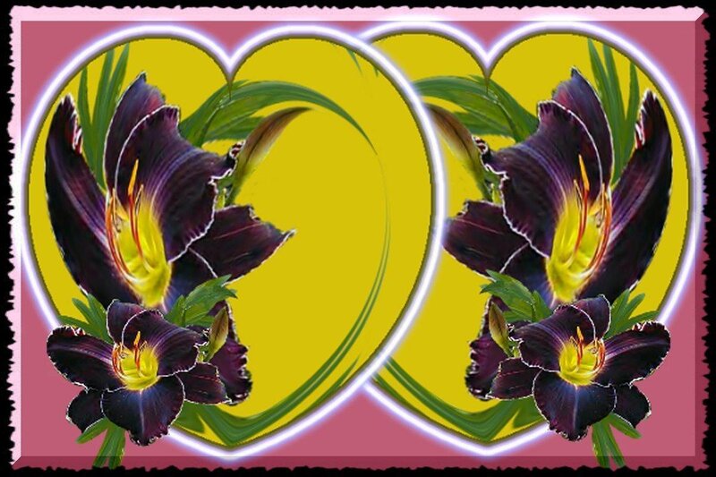 Dark flowers in heart frames