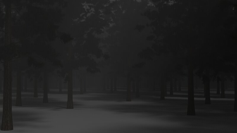 Dark Forest at Night — Black, 3d Render, Trees, Fog