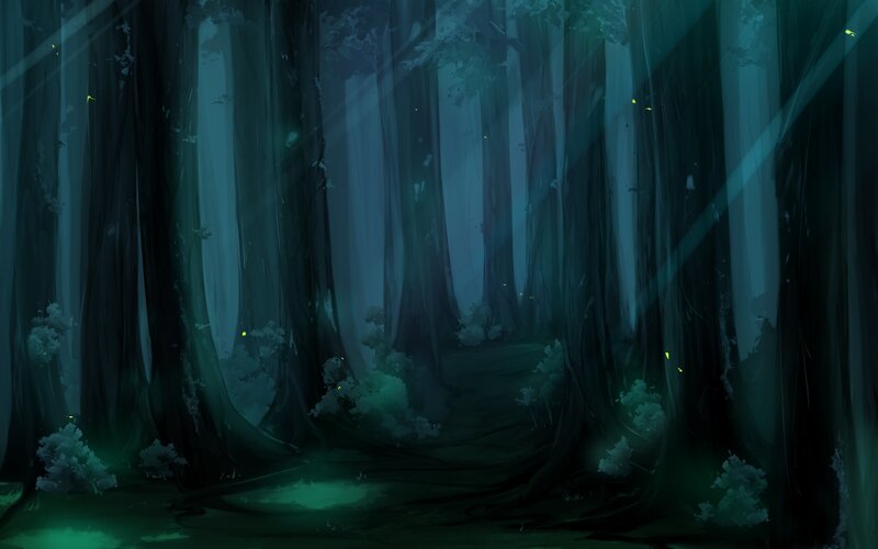 Dark Forest at Night — Green, Mysterious