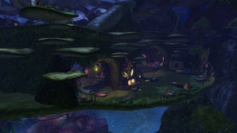 dark forest cave scene