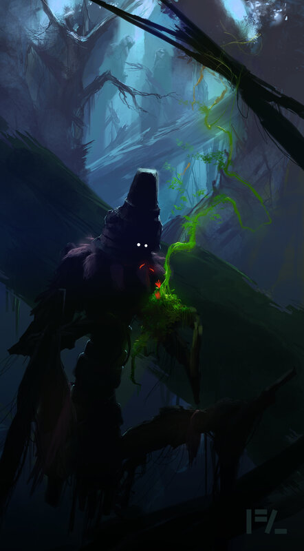 dark forest creature with glowing vines