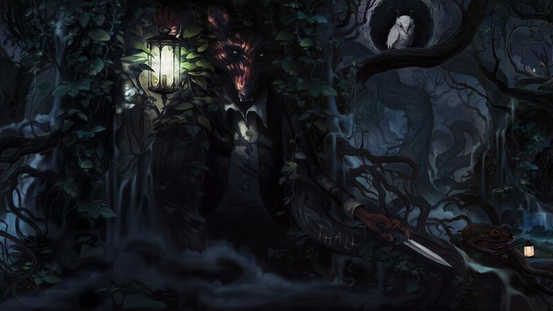 Dark forest creature with lantern