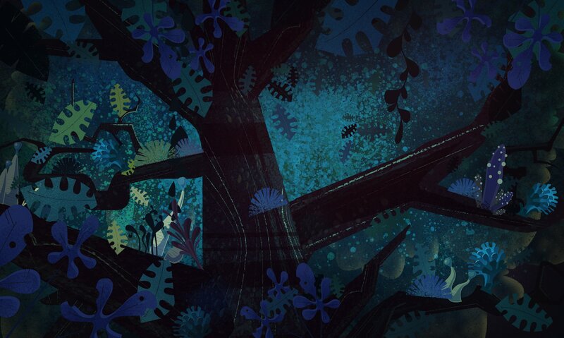 Dark Forest Scene — Blue