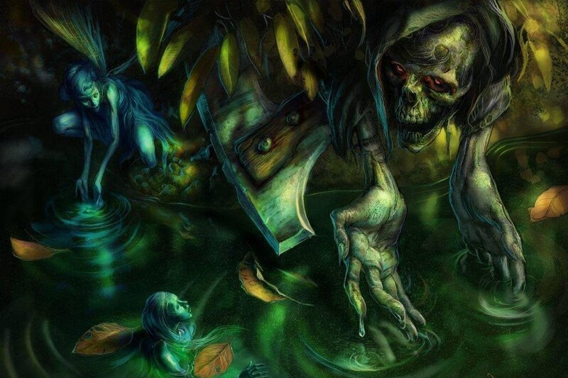 Dark forest spirits and a skull creature