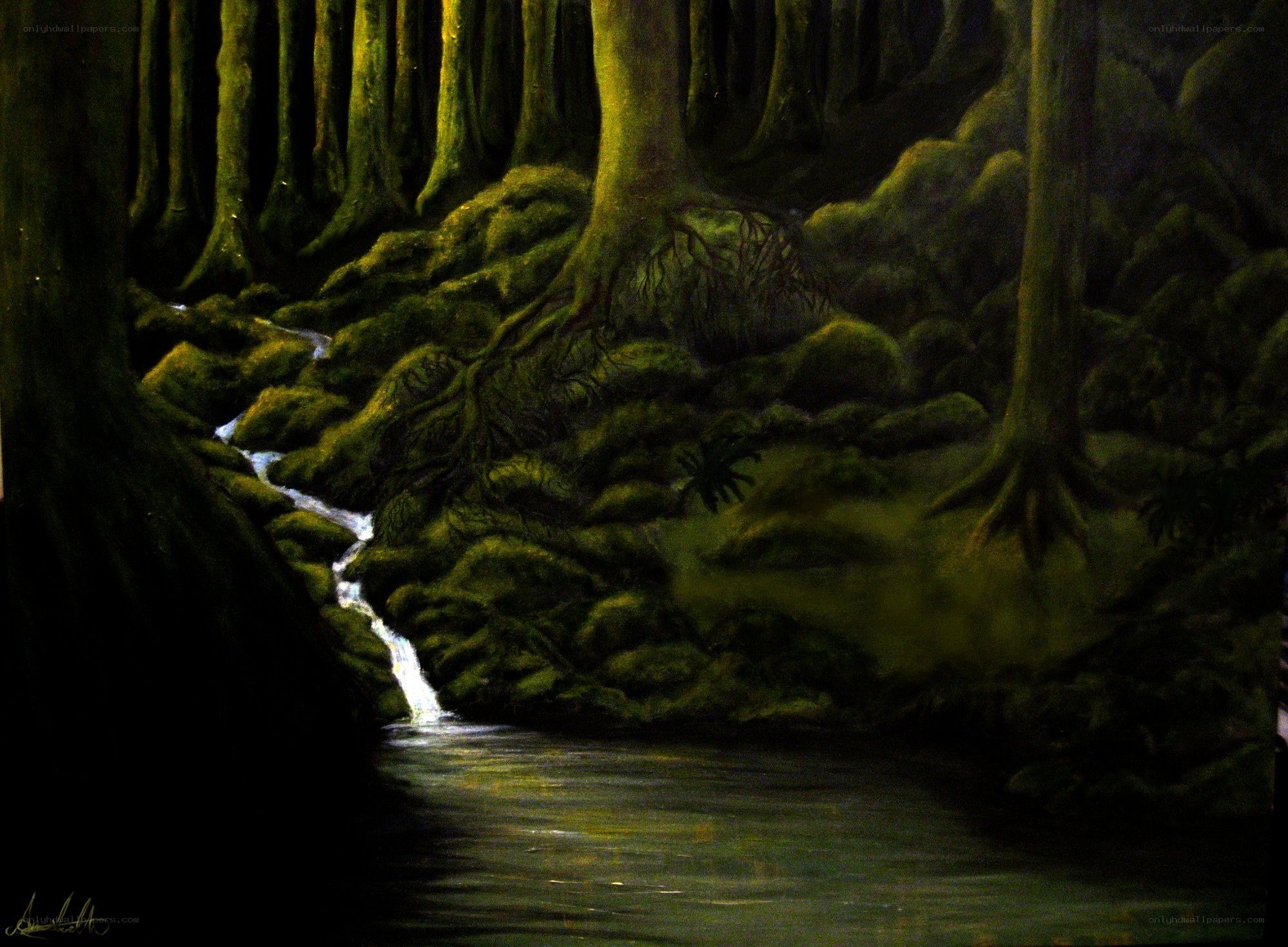 Dark forest stream