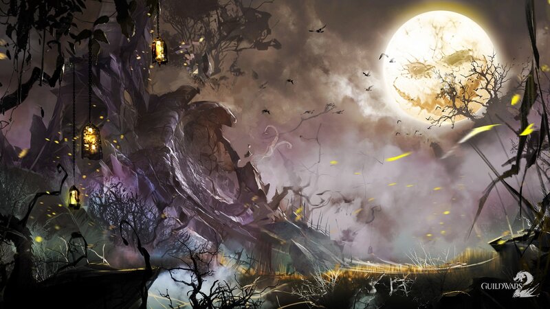 dark forest under full moon