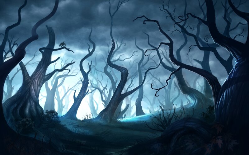 Dark Forest with Dead Trees — Blue