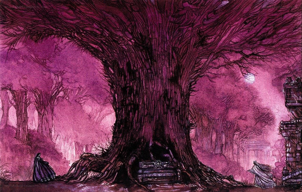 Dark forest with giant tree