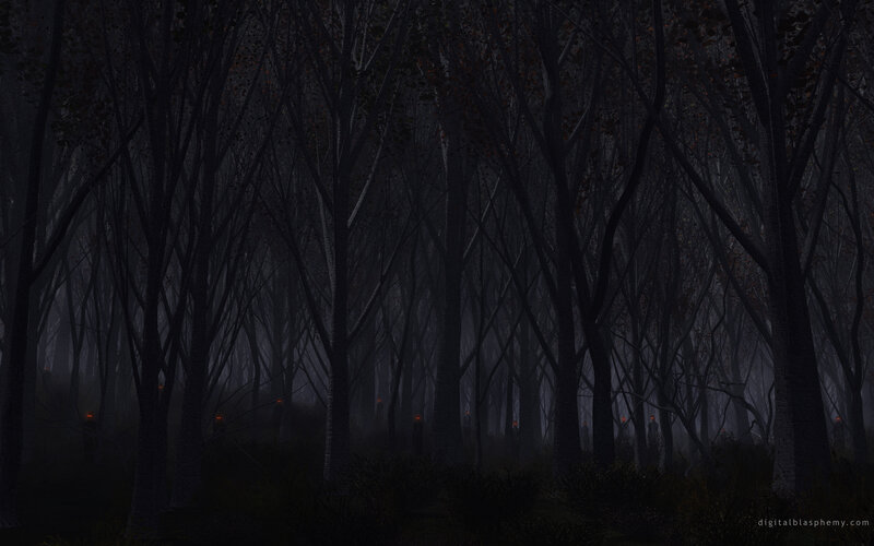 dark forest with glowing eyes