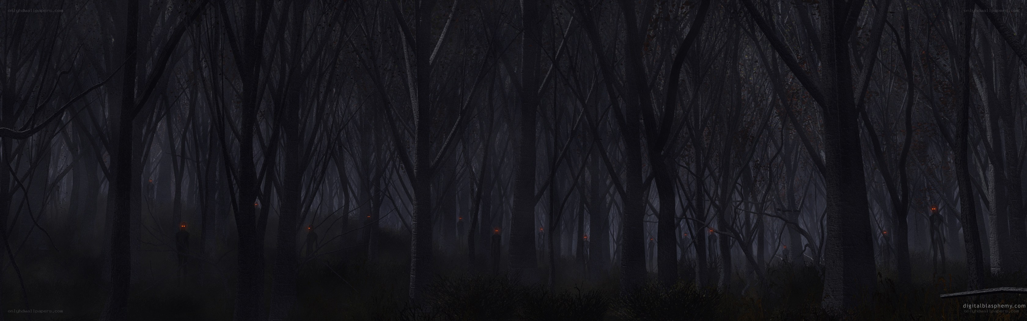 Dark forest with glowing eyes