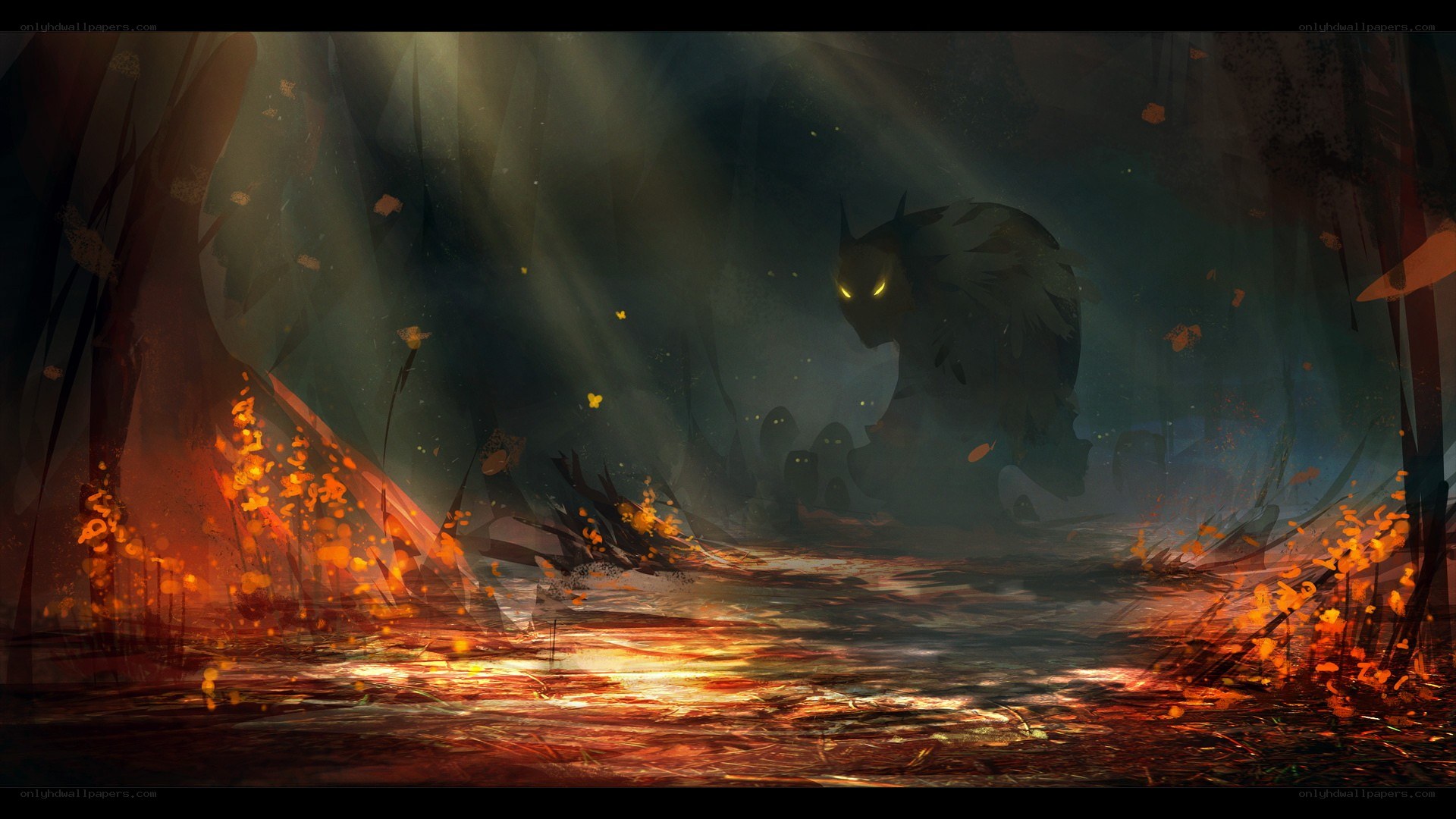 Dark forest with glowing eyes