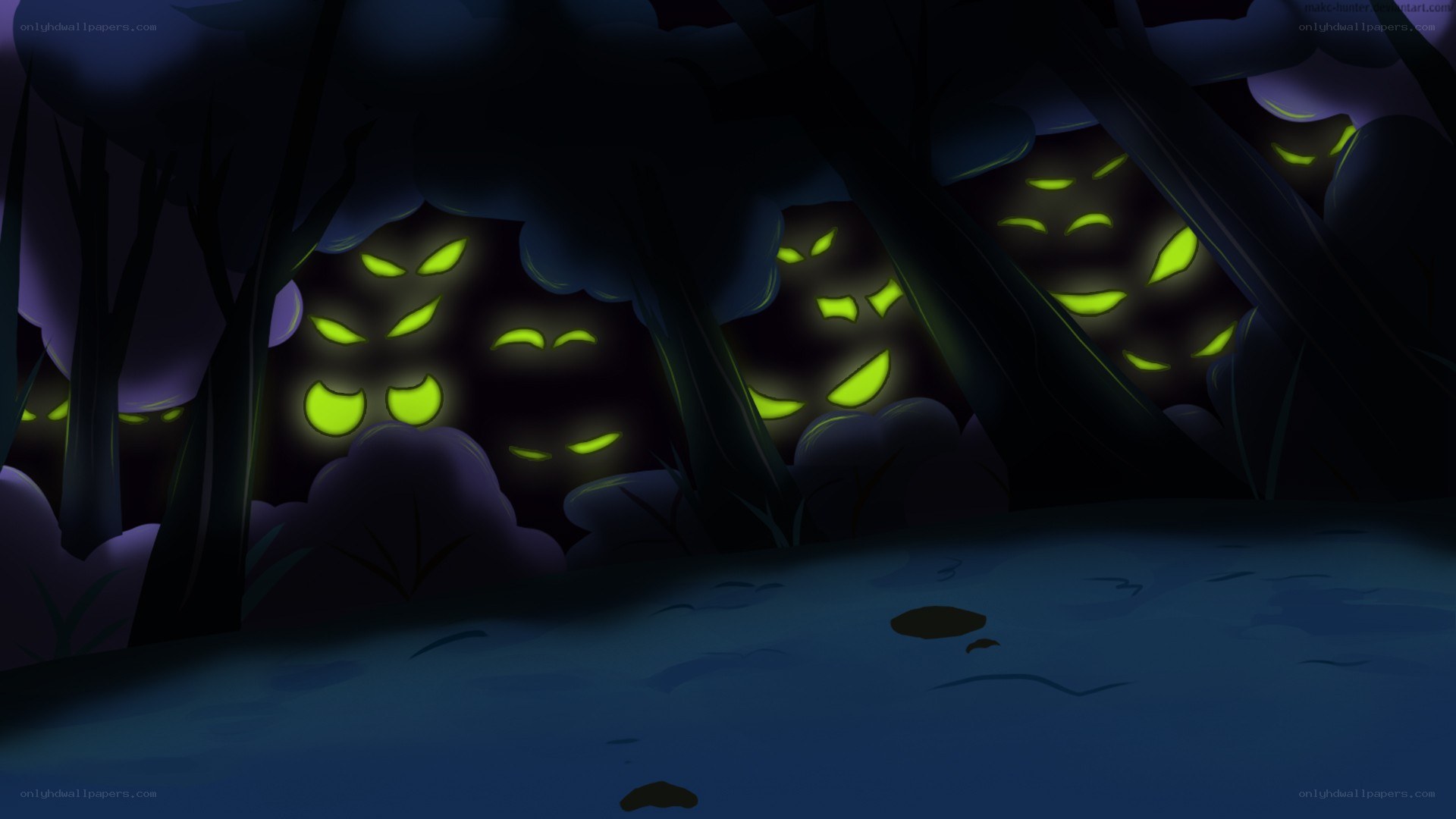 Dark forest with glowing eyes