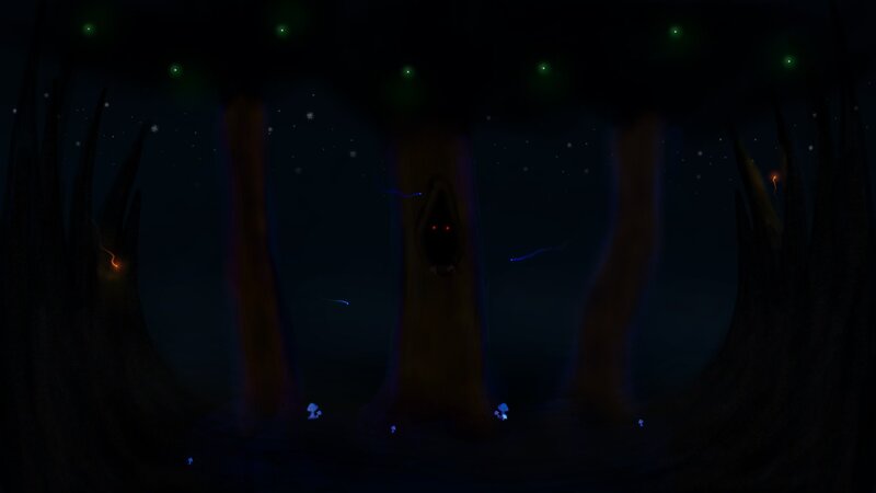 Dark Forest with Glowing Eyes — Black