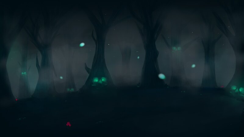 dark forest with glowing lights