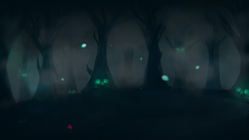 dark forest with glowing lights