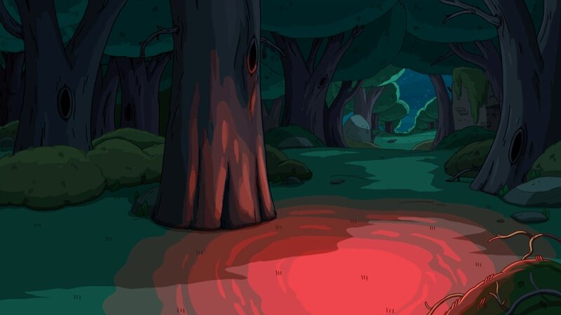 dark forest with glowing pool