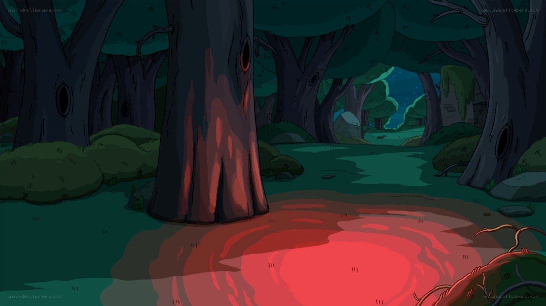 dark forest with glowing pool