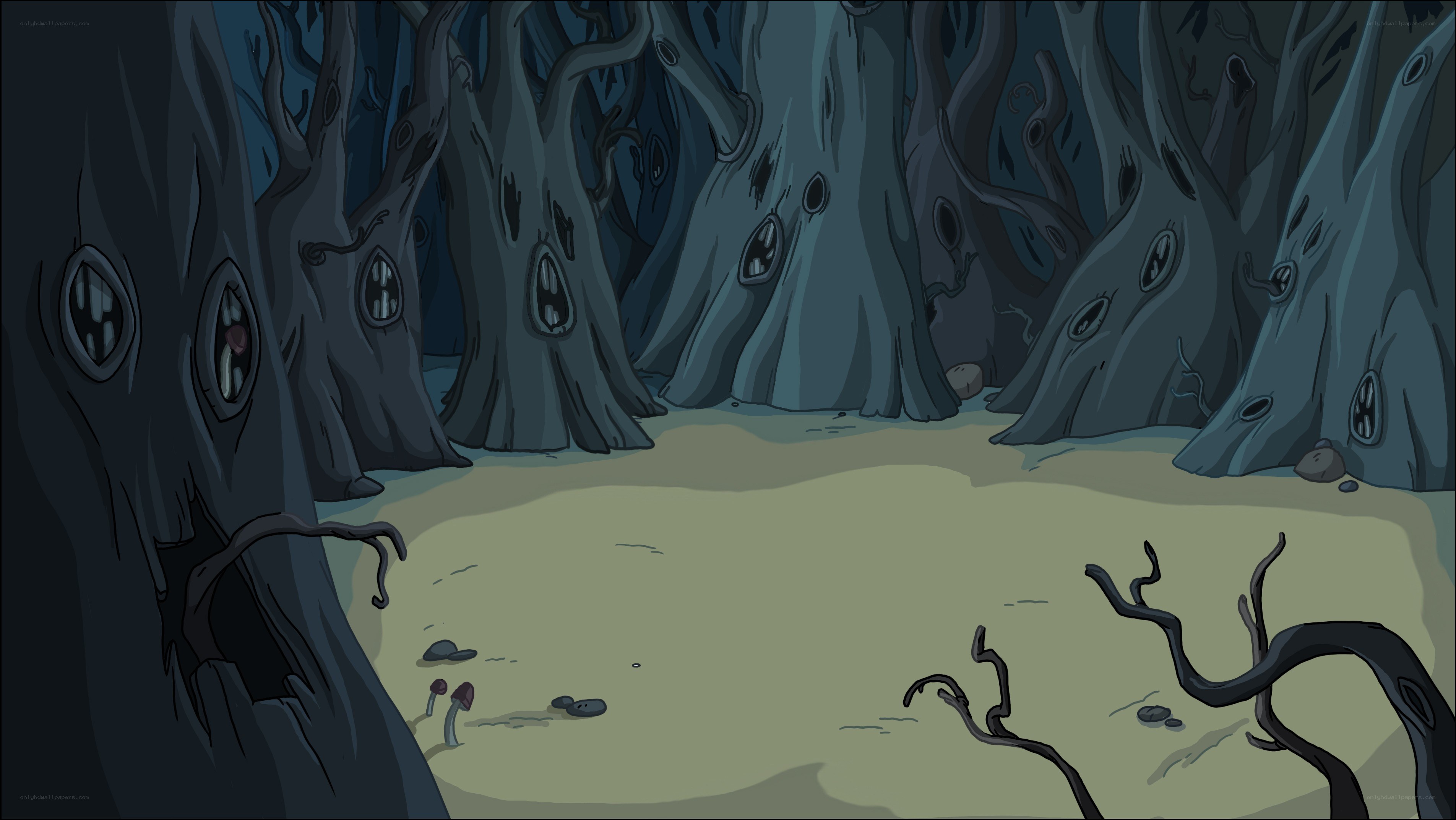 dark forest with sentient trees